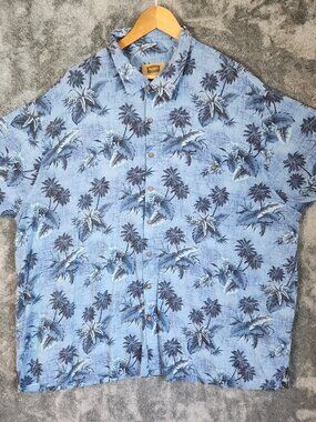 The Foundry Supply Short Sleeve Button Down Mens 3XL Blue Floral Leaf Palm Tree